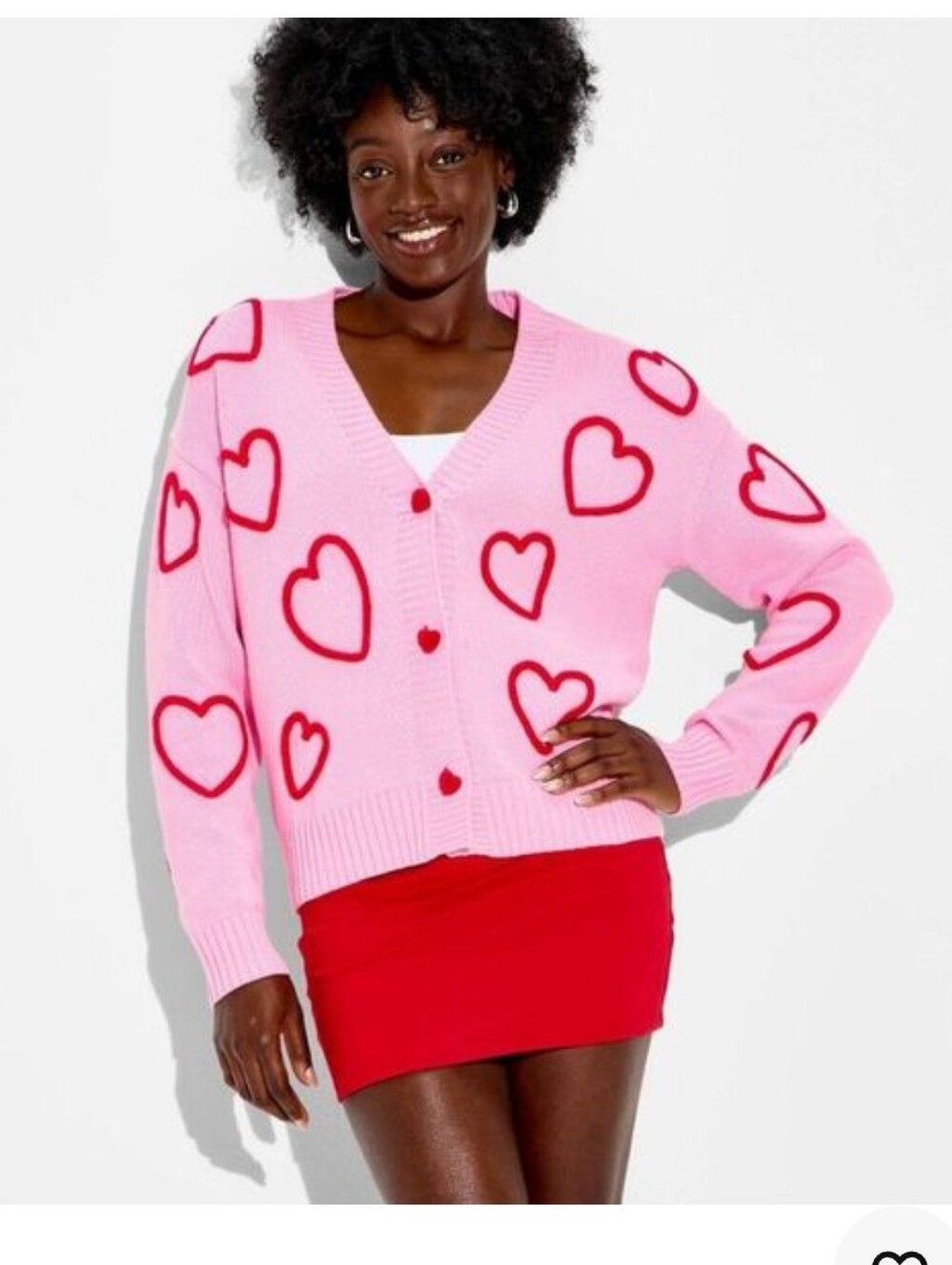 NWT! 33 Degrees, Women's Hearts Graphic Cardigan Sweater, Light Pink, Size M